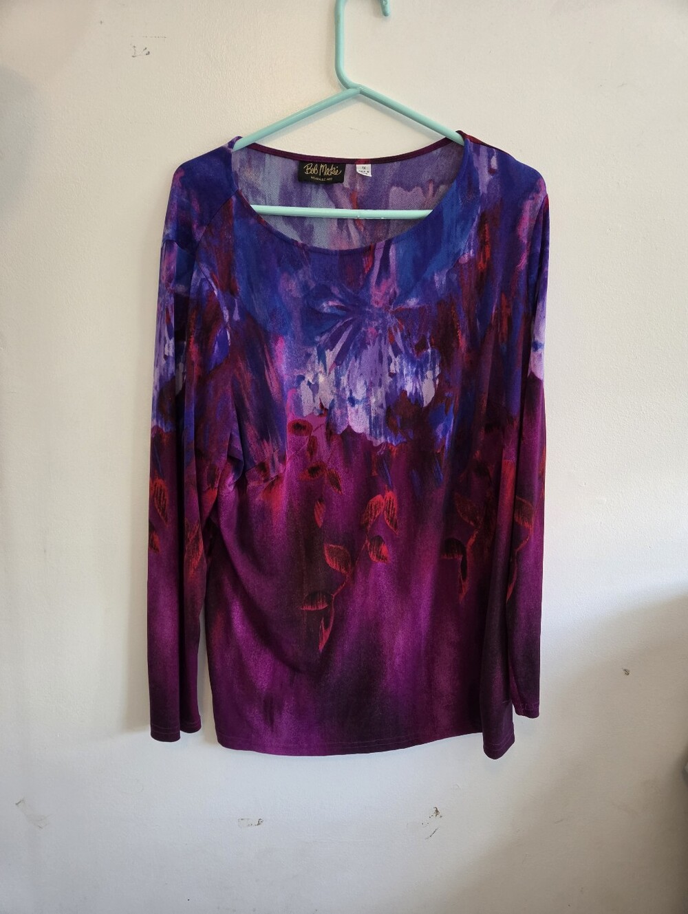 Bob Mackie Magenta and Purple Floral Ombre Long Sleeve Top